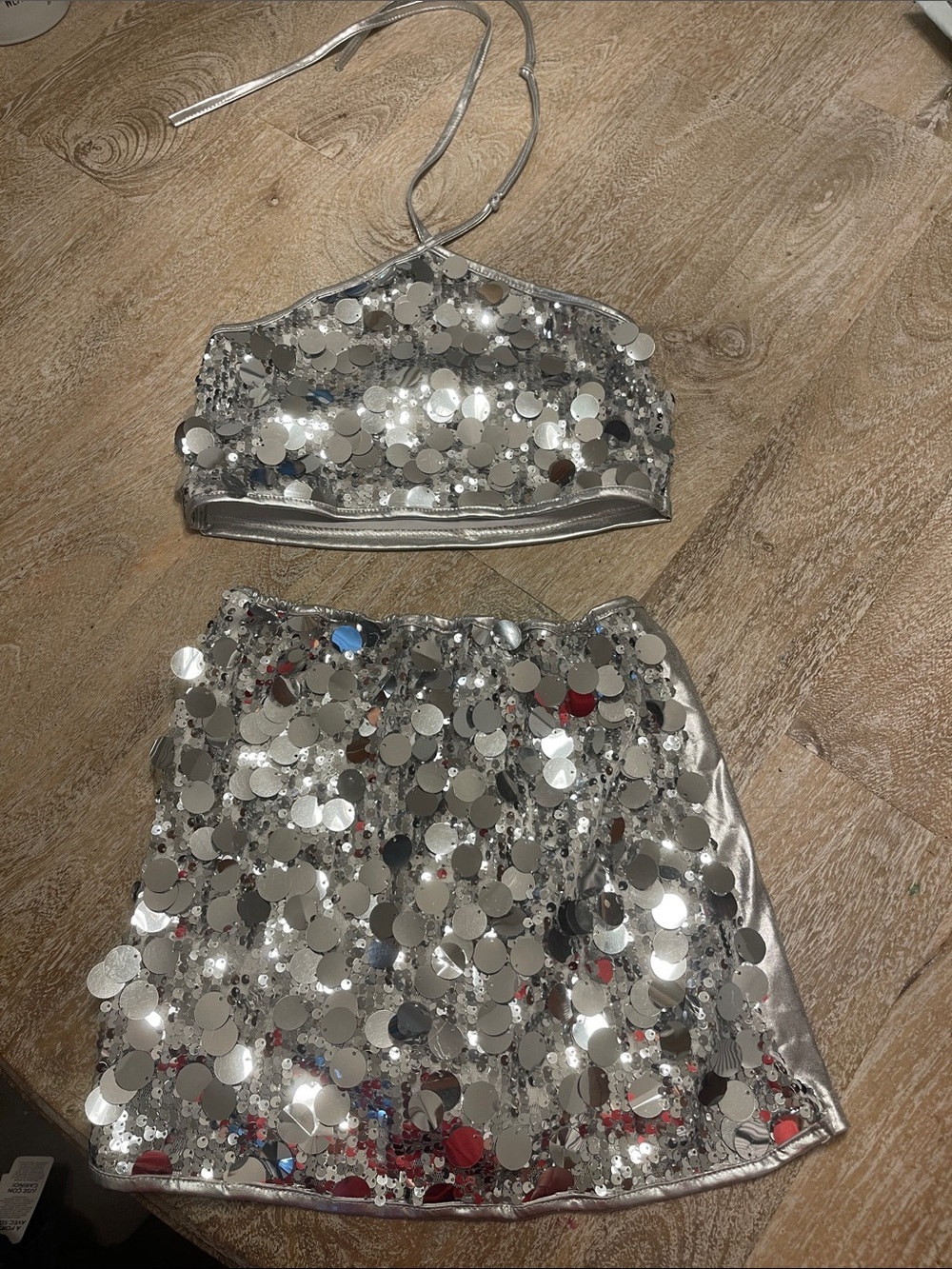 Silver Sequin Crop Top & Mini Skirt Set - Girls
